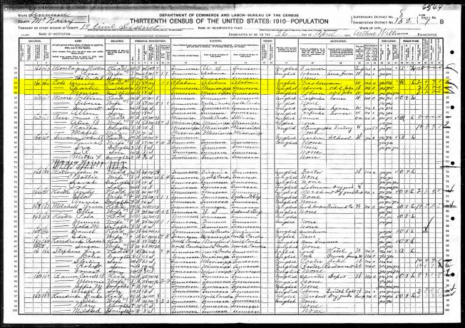 Ann Cole 1910 Census Record