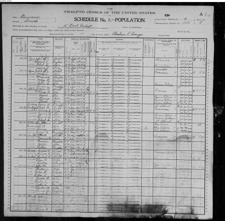 Gilbert and Eliza Gordon 1900 Census Record