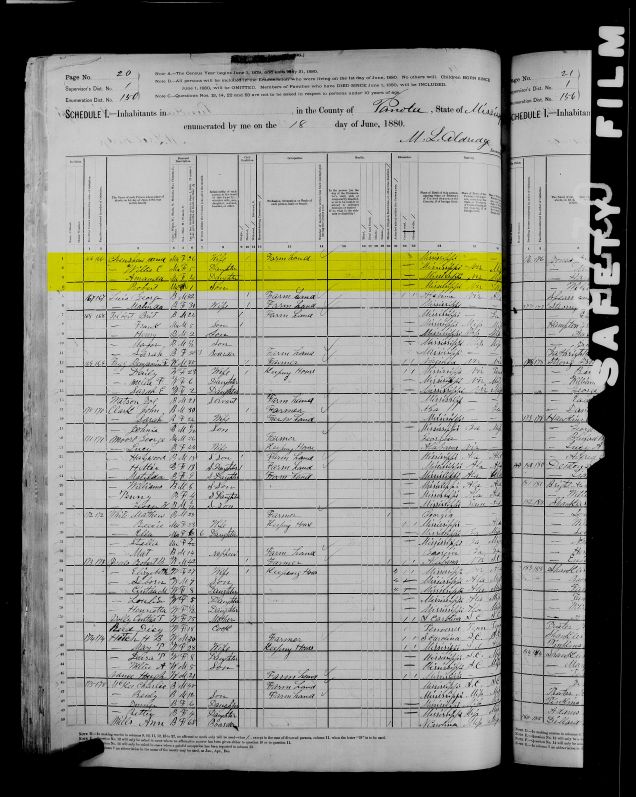 Ike Crenshaw 1880 Census Page 2 of 2