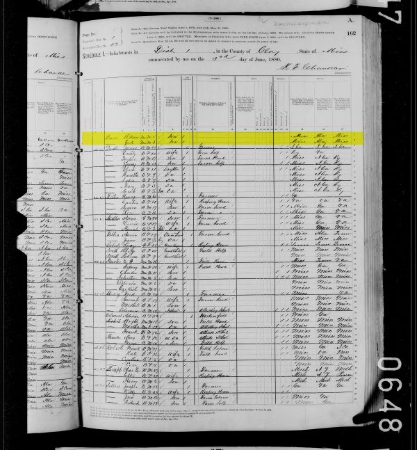 Page 2 of The Brown Family 1880 census information