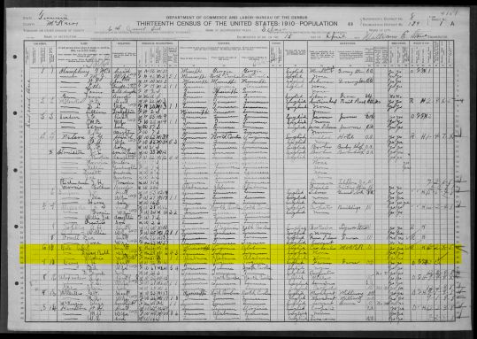 1910 Census of Winnie Cole living with her son Ed in Selmer, TN