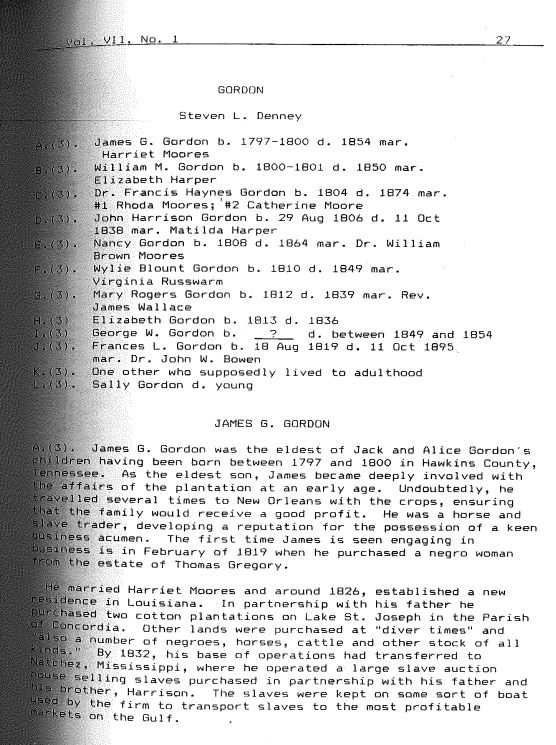 copied information on the Gordon family in Smith County historical society publication at the Allen County Public Library in June 2022