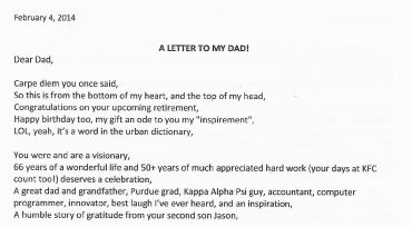A letter to my Dad, by Jason Moore