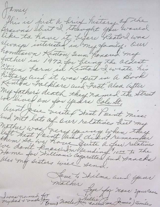 Brown Family history in a letter to James Brown