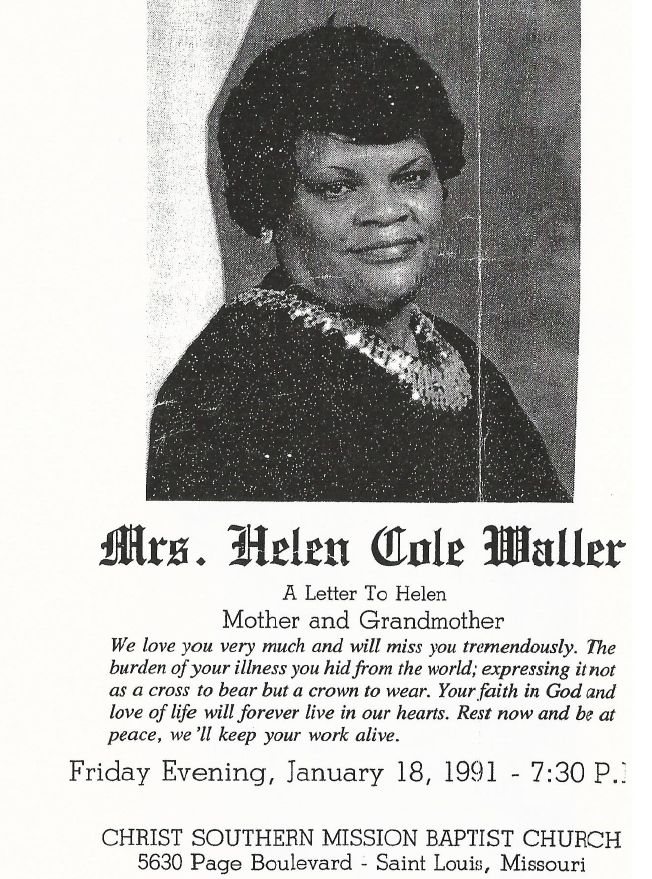 In Memorial: Helen Cole Waller July 16, 1913 - January 14, 1991 