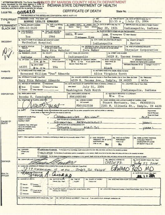 Certificate of Death :Robert Leslie Edwards 