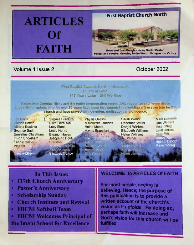Articles of Faith 2002 First Baptist Church