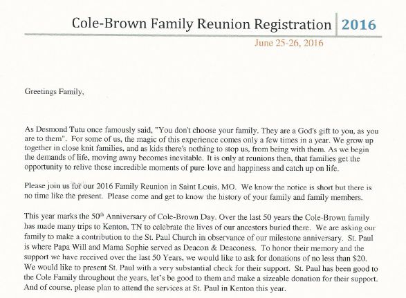 Cole - Brown Family Reunion Registration 2016