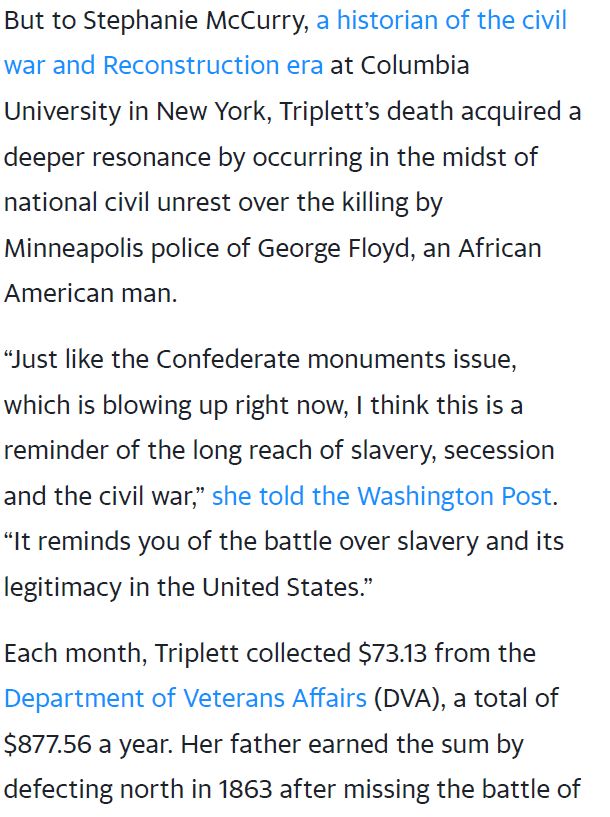 Irene Triplett, last person to collect an American civil war pension, dies at 90 June 7, 2020
The Guardian
