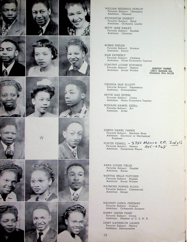 Dorothy's page in the Crispus Attucks High School Class of 1945 yearbook