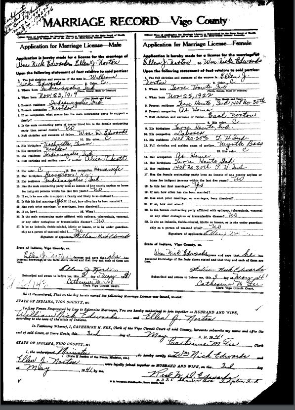 Marriage record for Ellen Norton and Nick Edwards