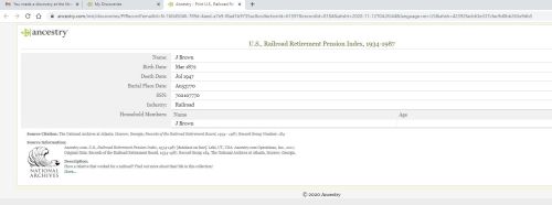 Railroad Pension index for James Brown