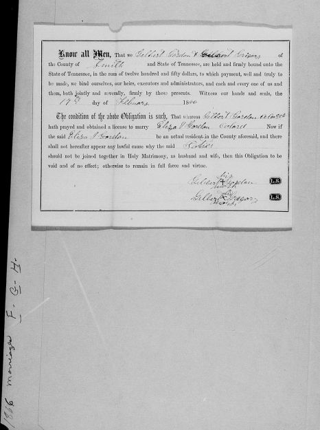 Gilbert Gordon Marriage license 1866
