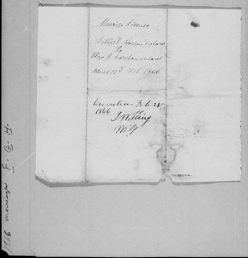 Gilbert Gordon Marriage License 1866