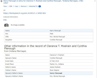 Marriage: Clarence Mcelrain to Cynthia Fleniogh