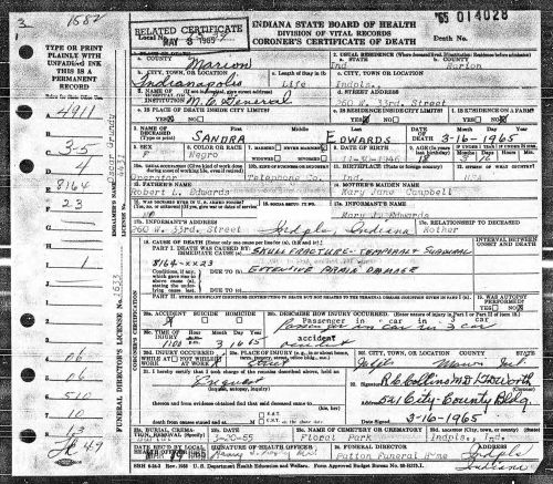 Sandra Lee Edwards death certificate