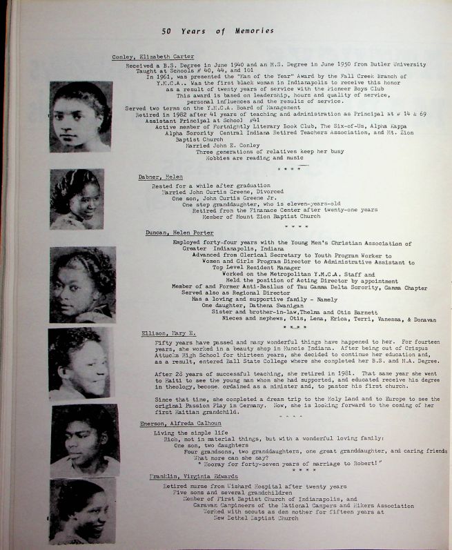 Virginia's page in her Golden anniversary Class of 1936 reunion book