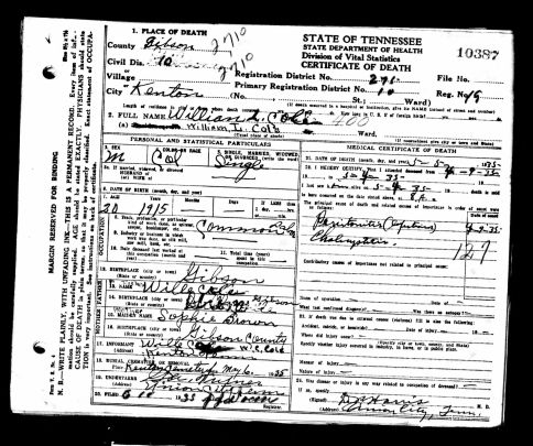 Death Certificate: William LaJoy Cole