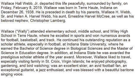 Wallace Hall Webb, Jr. Obituary