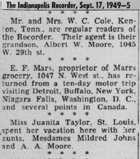 Various Newspaper clippings of the Moore Family from the Indianapolis Recorder Newspaper