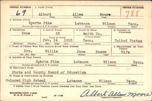 A. A. Moore WW2 Registration